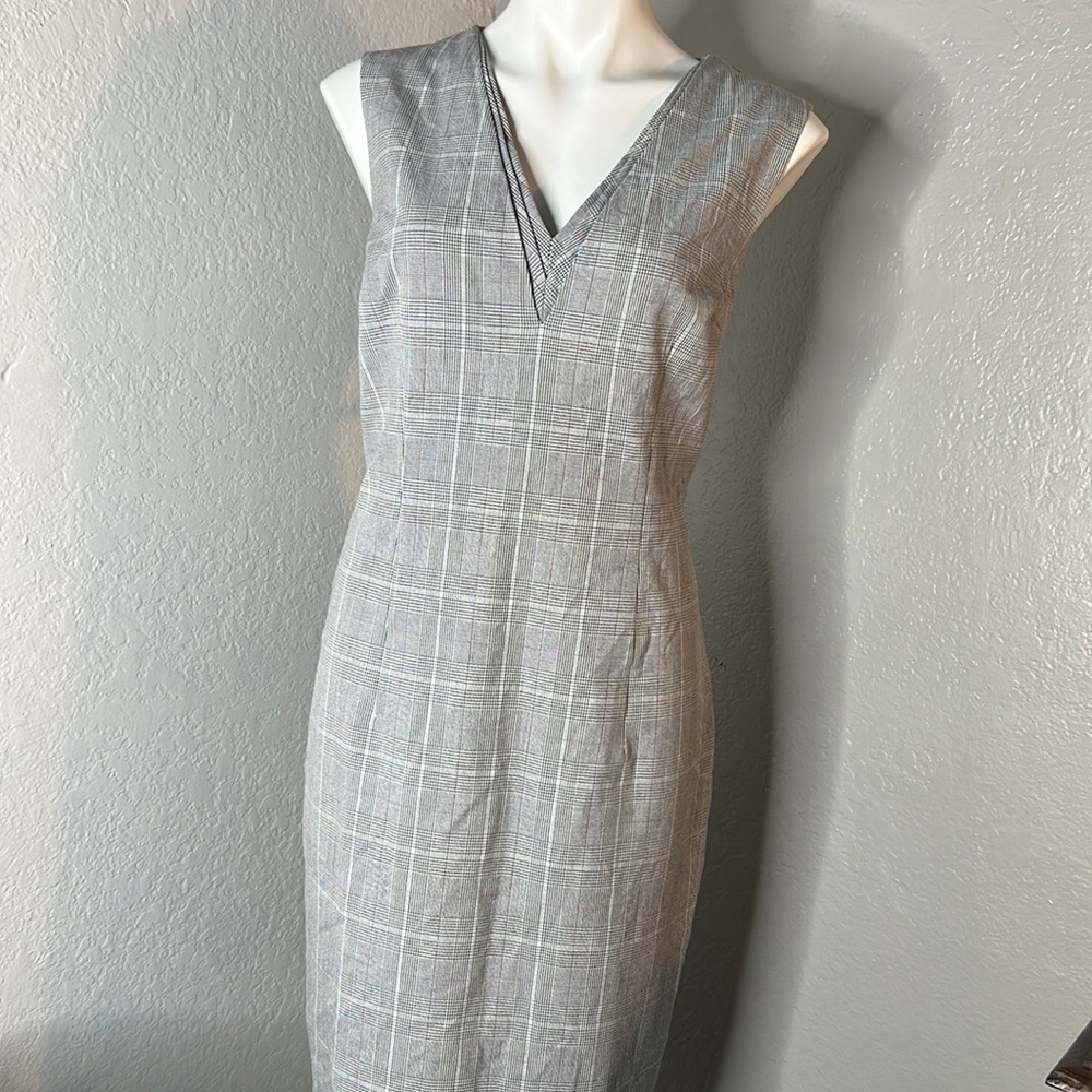 NWT Ted Baker Avriild Check Contrast V-Neck Sheath Charcoal Lined Dress 5 /US 12